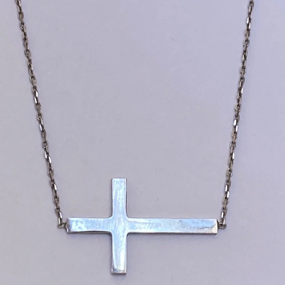 925 Silver cross sideways necklace rhodium plated